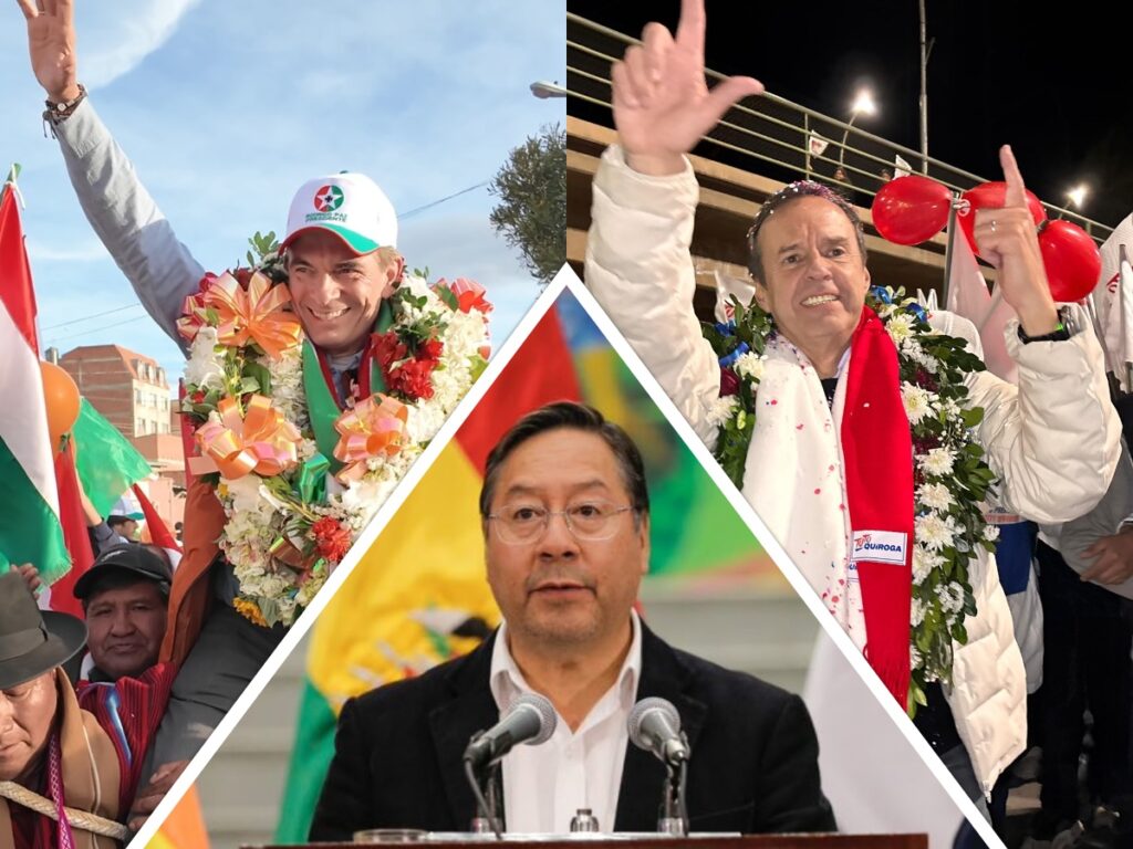 Rodrigo Paz , Jorge Tuto Quiroga y Luis Arce. / Foto: eju.tv.