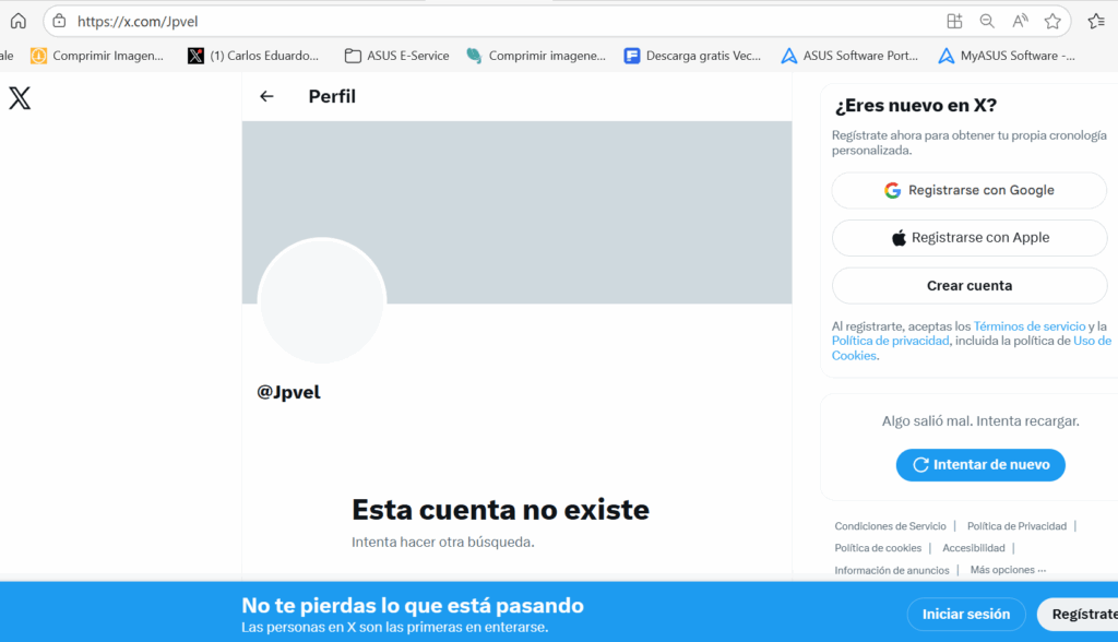 Captura de pantalla de la cuenta atribuida a JP