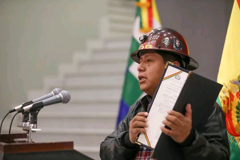 Juan Carlos Huarachi en un acto en la Casa Gran del Pueblo. / Foto: COB.