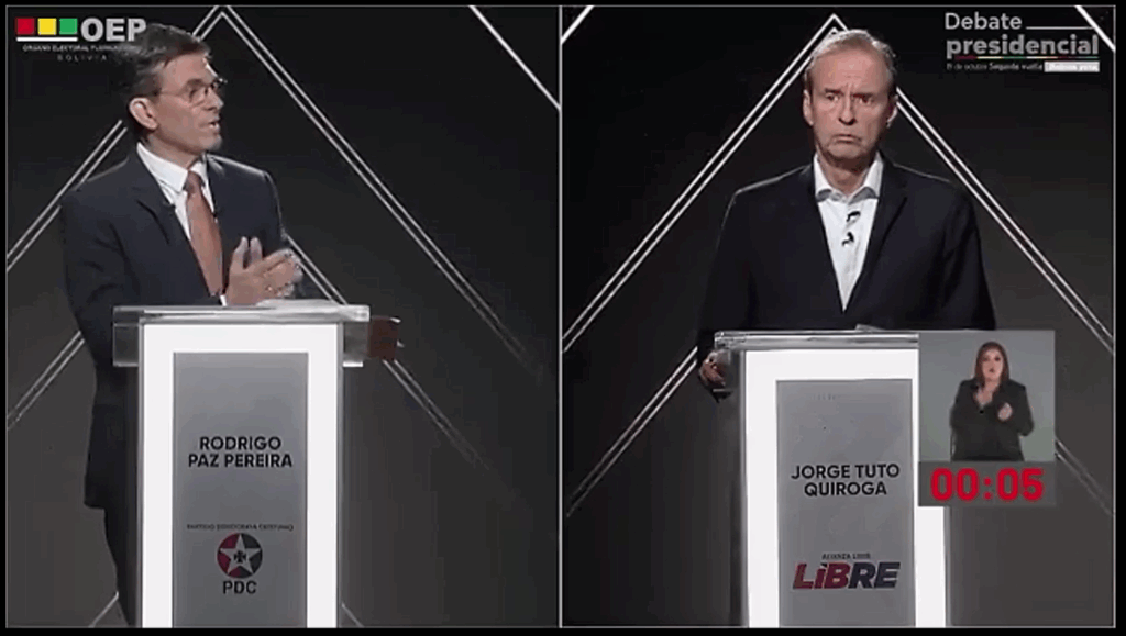 Paz y Quiroga en el debate presidencial. / Foto: captura de video.