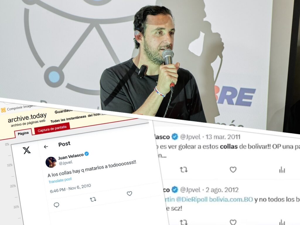 Velasco y los polémicos tuits racistas que le atribuyen. / Foto: eju.tv