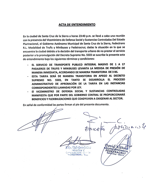 El acuerdo con trufis y minibuses