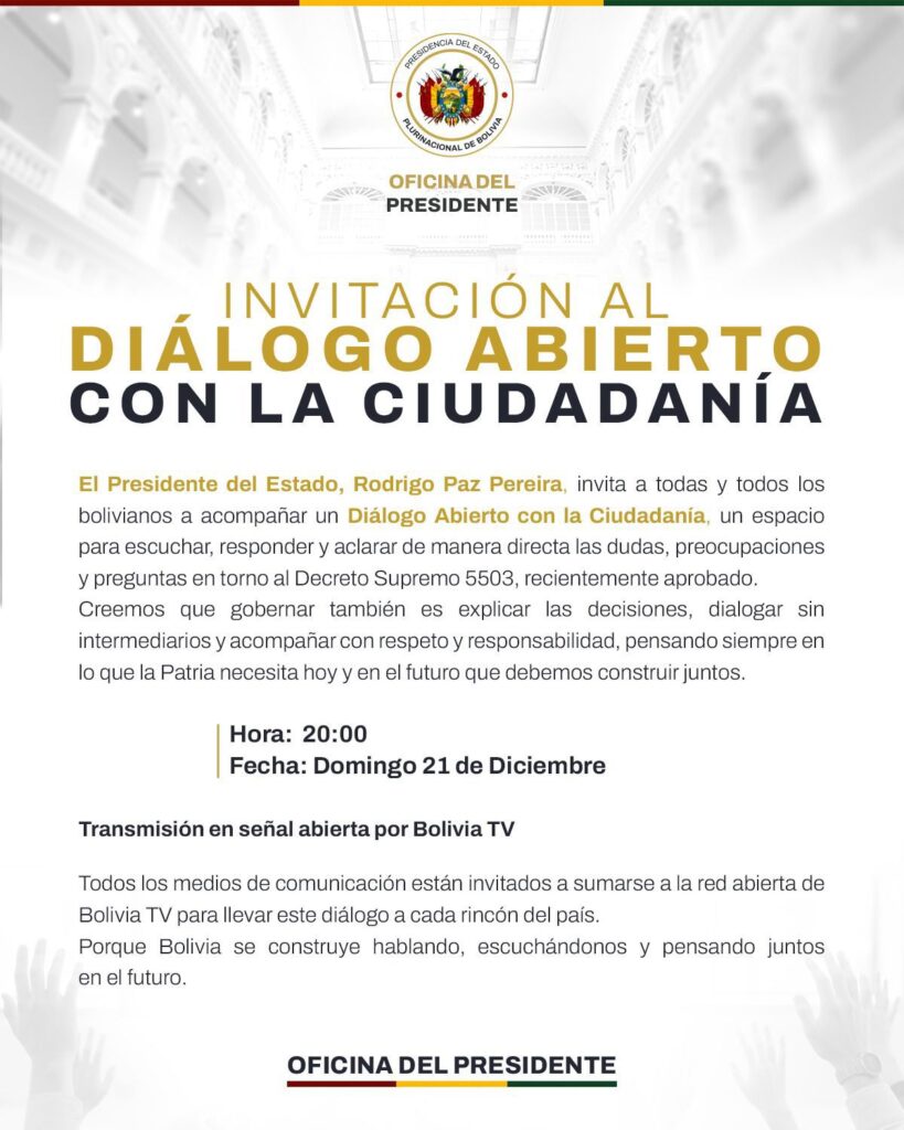La convocatoria del presidente Paz al diálogo abierto con la ciudadanía