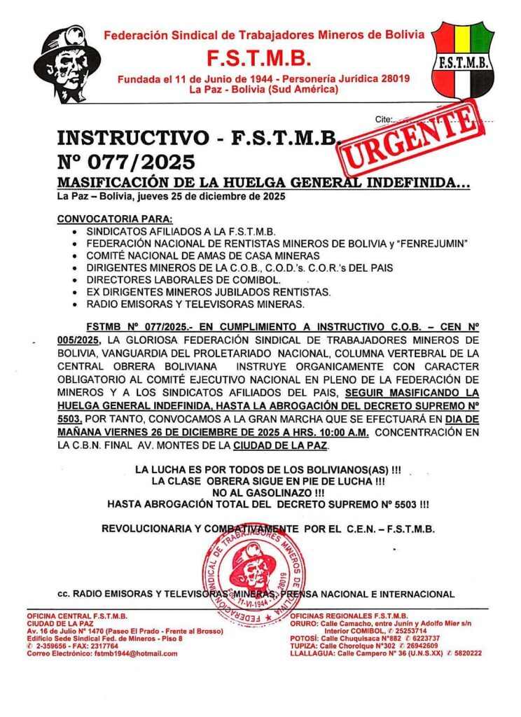 Convocatoria de los mineros