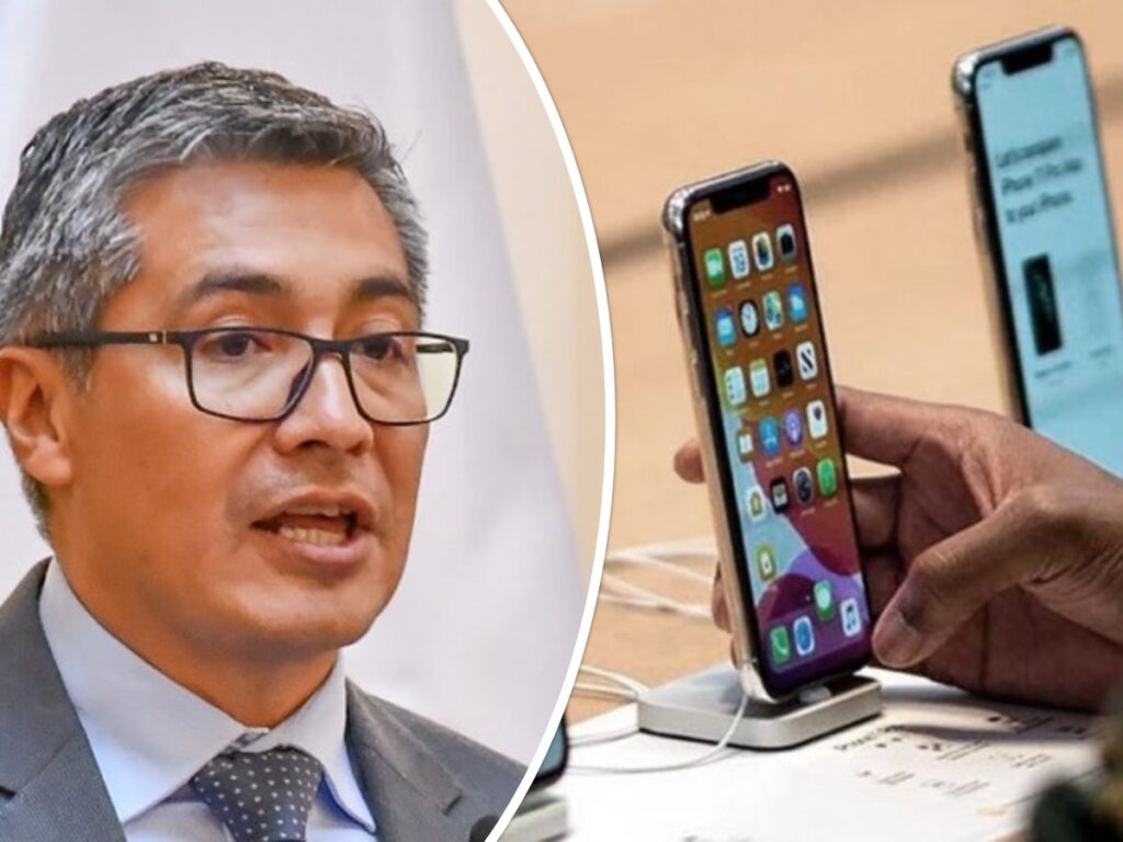 El ministro José Gabriel Espinoza y un celular. / Foto: eju.tv