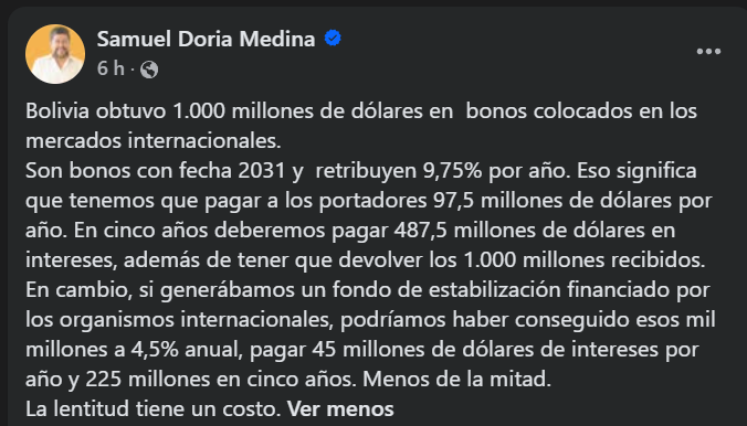 El mensaje de Doria Medina.