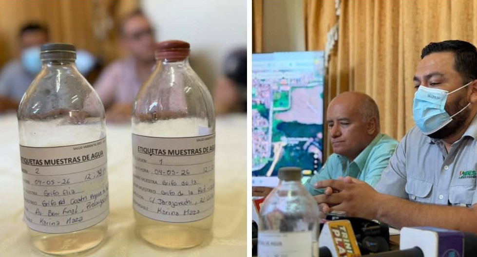 Las muestras de agua que se presentaron sobre la contaminación del agua en Trinidad. / Foto: JC Noticias