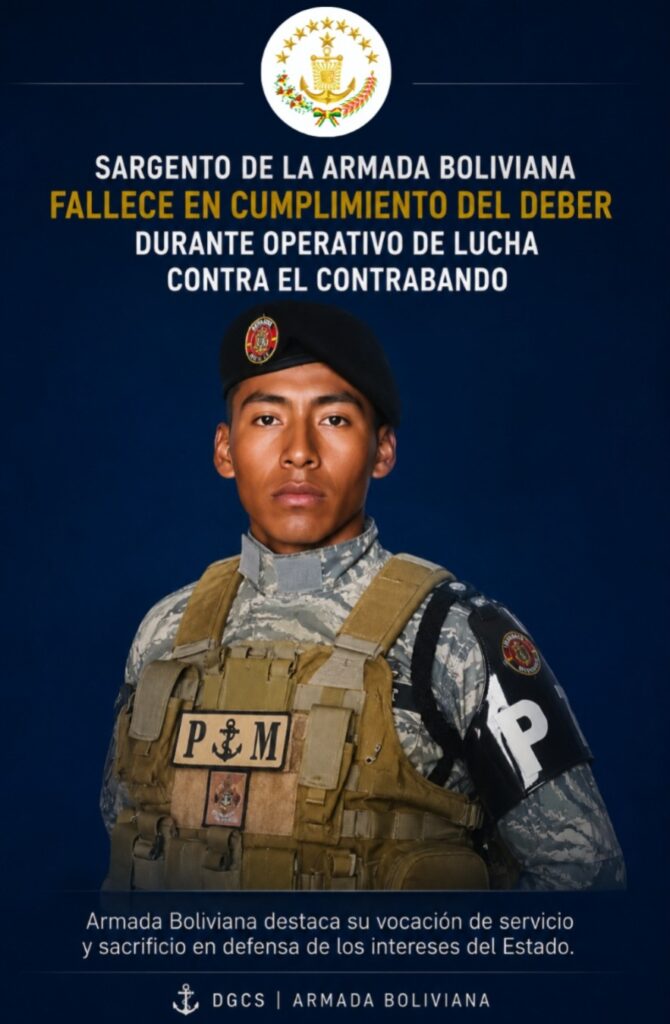 El sargento segundo Abraham Gutiérrez Mamani, quien falleció en un operativo anticontrabando. / Foto: Armada.