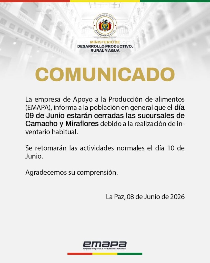 Emapa cierra dos agencias por inventario. / Foto: EMAPA.