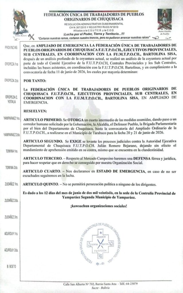 Resolución de la FUTPOCH