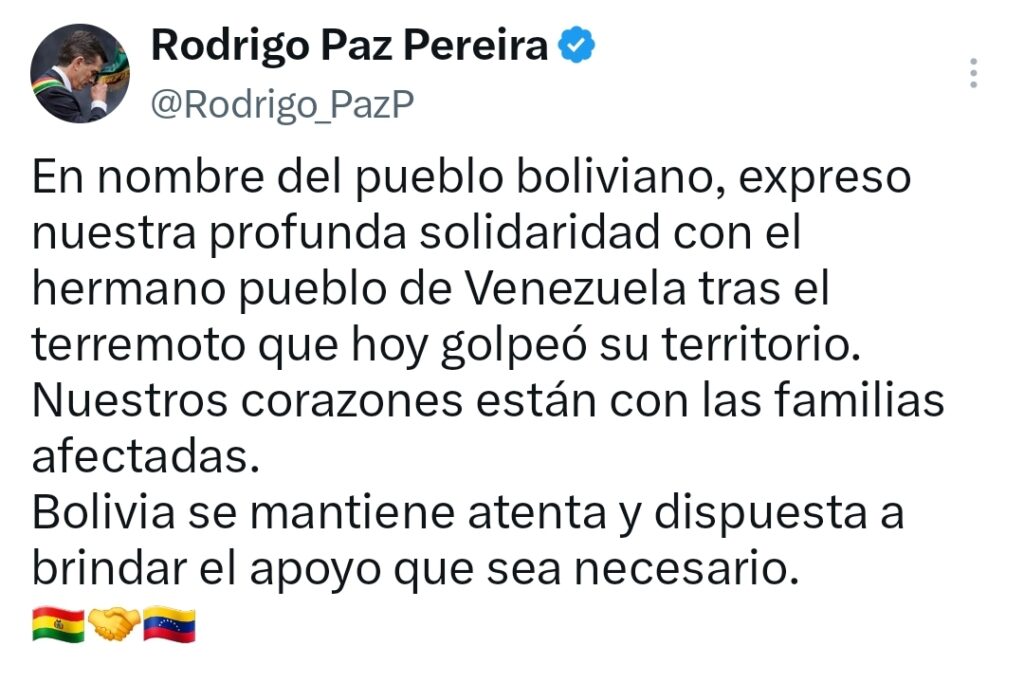 El mensaje de Rodrigo Paz sobre Venezuela