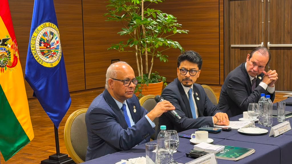 El secretario general de la Organización de los Estados Americanos (OEA), Albert Ramdin, con el canciller de Bolivia. Foto Cancillería