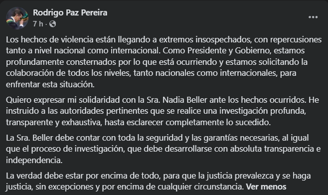 El mensaje de Paz sobre el caso Beller.