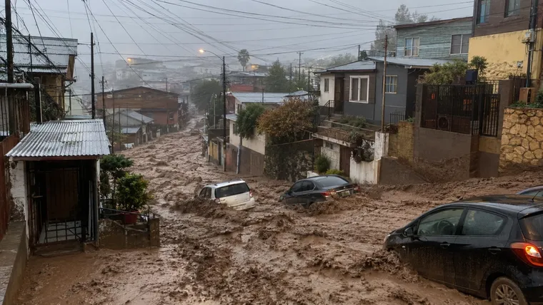 El aluvión en Chile provocó graves daños, arrastró vehículos y obligó a evacuar a cientos de personas. / Foto: MDZOL