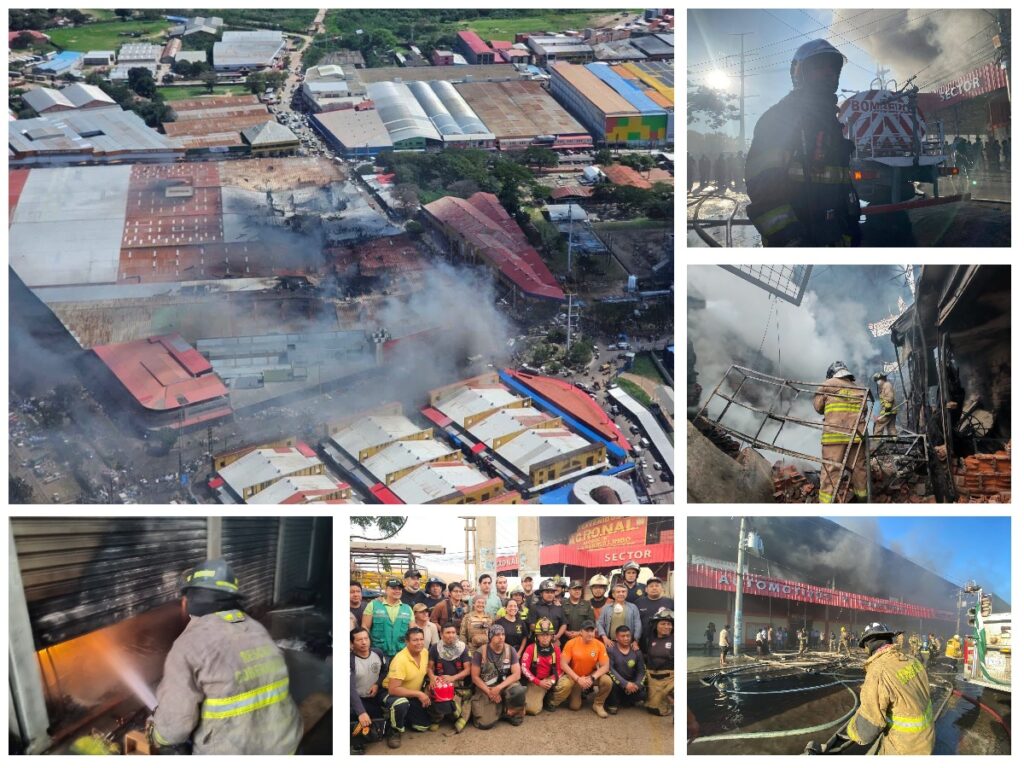 El incendio en la Feria Barrio Lindo. / Foto: eju.tv