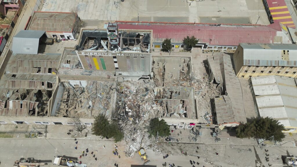Una toma aérea del lugar del siniestro en el cuartel de Viacha. / Foto Ministerio de Defensa.