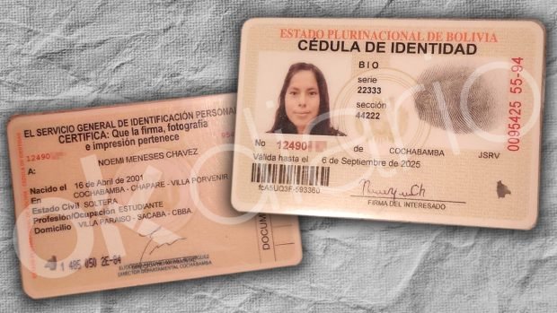 Carnet de identidad de Noemí Meneses Chávez, presunta pareja de Evo Morales. 