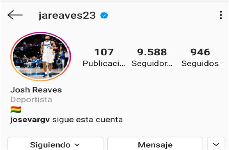 La cuenta de Instagram de Reaves con la bandera boliviana