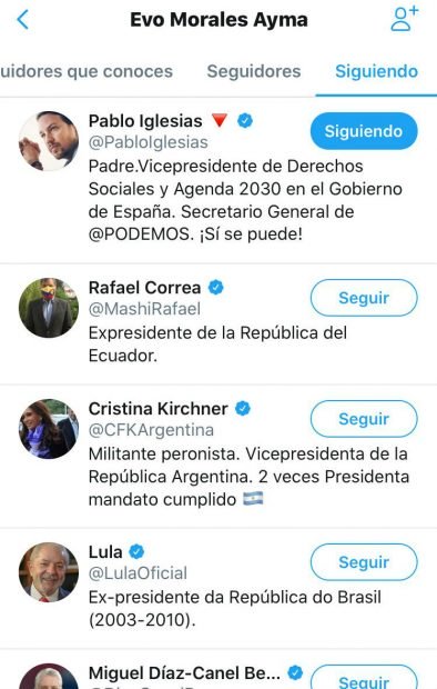 Pablo Iglesias es el único español al que el fugitivo Evo Morales sigue en Twitter