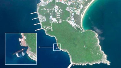 Una imagen ampliada de la Isla de Hainan, en el Mar Meriodional de China (Planet Labs/CNN)