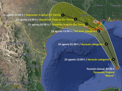 Trayectoria de la tormenta tropical Marco (Foto: SMN/Conagua Clima)