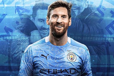 Un montaje que pronto será realidad: Messi con la camiseta de Manchester City