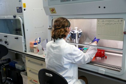 Una científica trabaja en las pruebas de la Vacuna de Oxford, en el Reino Unido. Steve Parsons/Pool via REUTERS/File Photo