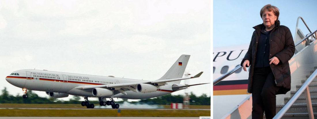Un Airbus A340 modificado sirve como el transporte del gobierno de Alemania, encabezado por la canciller Angela Merkel