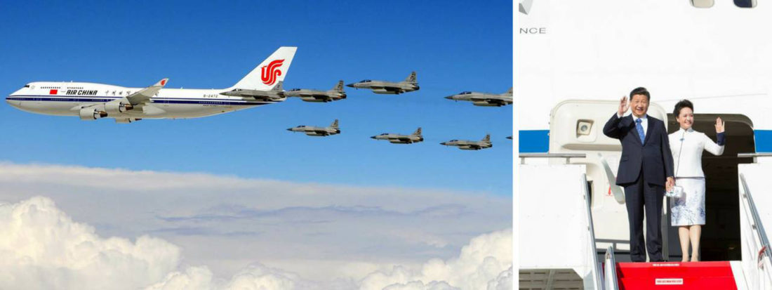 Los presidentes de China (en la foto Xi Jinping junto a su esposa) utilizan dos Boeing 747 de la aerolínea estatal Air China como medio de transporte