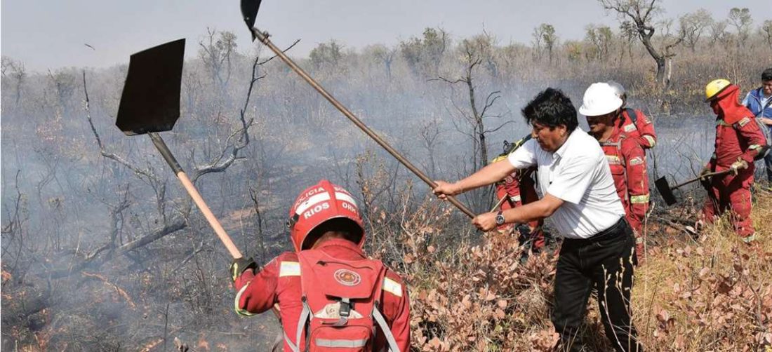 En 2019 Morales fue a la Chiquitania a comedirse con los incendios. Foto P7