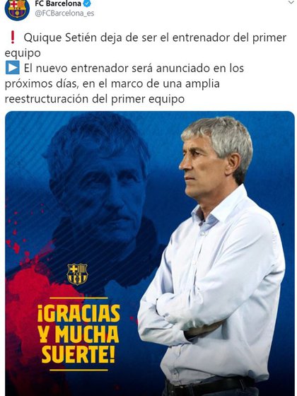 El 17 de agosto, el Barcelona anunció la salida de Setién