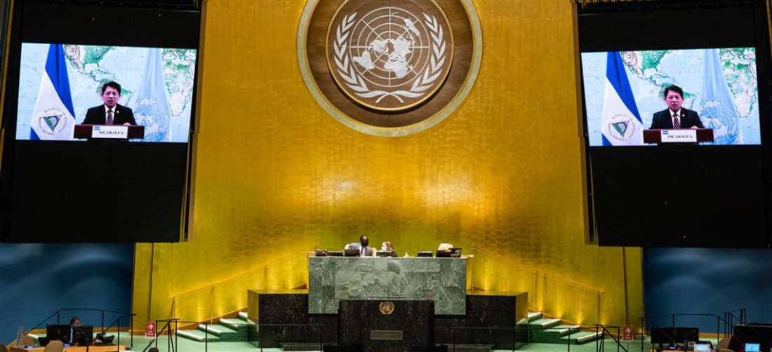 Denis Moncada durante su intervención en la ONU. Foto Internet