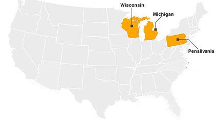 Wisconsin, Michigan y Pensilvania, los tres estados que podrían definir el próximo presidente norteamericano (Infobae)