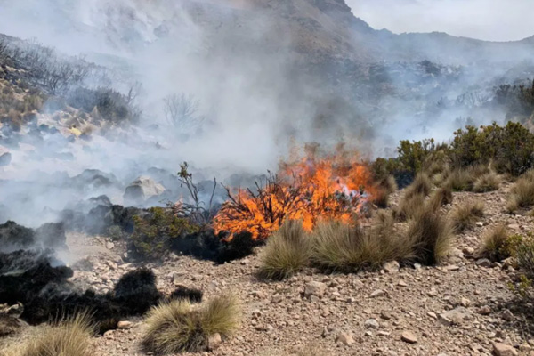 Incendio en el cerro Tunupa, departamento de Oruro Foto: Nómada News