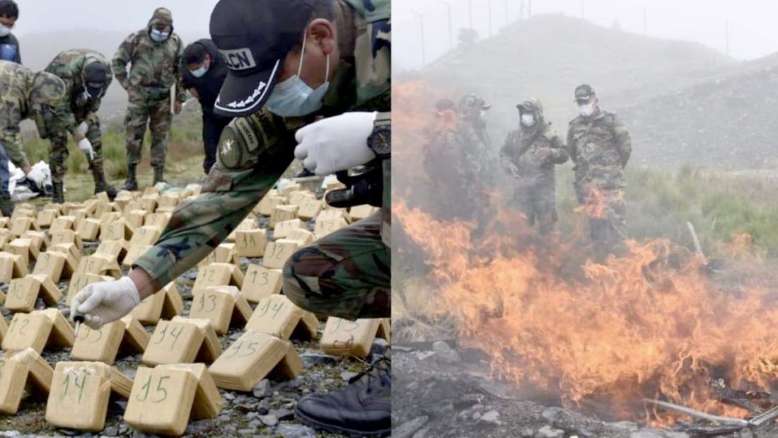 Fotografías de la incineración de la droga, en La Paz. Ministerio de Gobierno