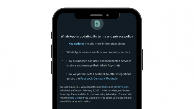 Captura de pantalla del texto con la nueva actualización de uso de WhatsApp.
