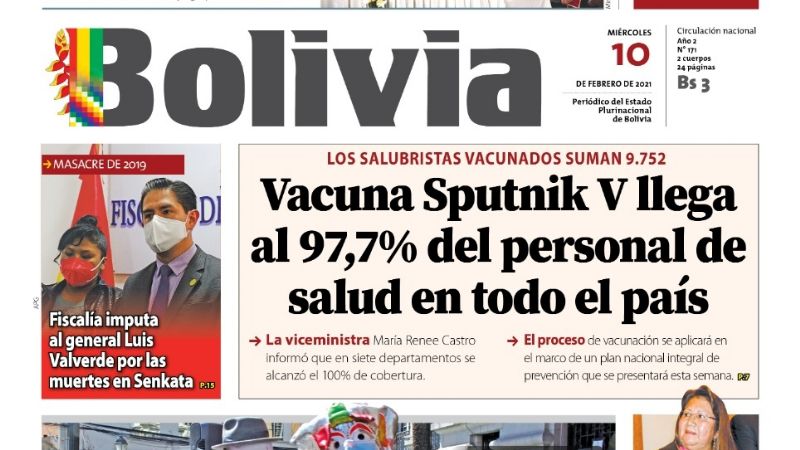 Estatal Bolivia dice que ya se vacunó a 97,7% del personal de salud, cuando sólo se llegó al 5%