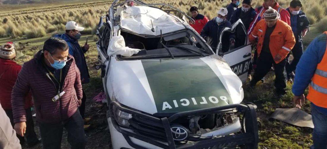 Vehículo policial implicado en el accidente/Foto: Policía de Oruro