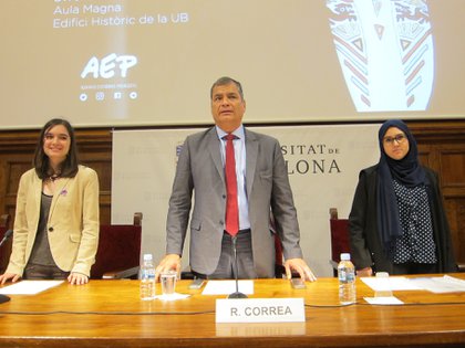 13/04/2018 El expresidente del Ecuador, Rafael Correa, en una conferencia en Barcelona POLITICA ESPAÑA EUROPA CATALUÑA 