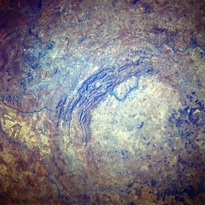 Una imagen satelital del cráter Vredefort, en Sudáfrica