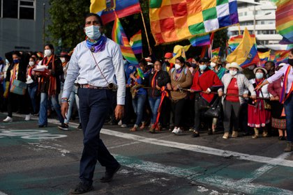 Yaku Perez lidera una marcha hacia en Quito