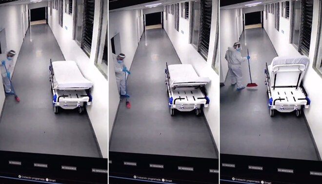 Supuesto fantasma asusta a trabajador de limpieza moviendo cama clínica - FOTO: TikTok