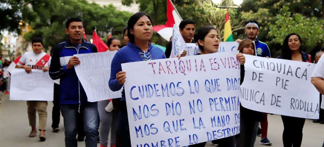 Manifestantes organizaron varias marchas para evitar la exploración en el parque Tariquía/Foto: EL DEBER