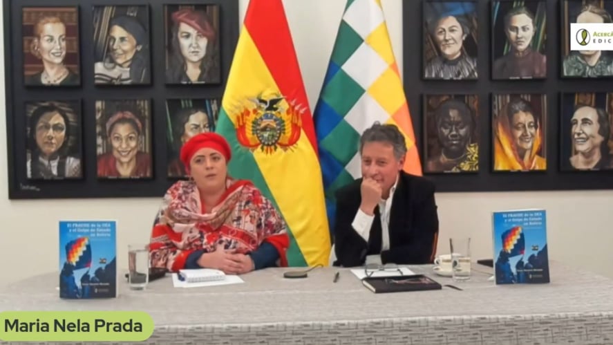 La ministra de la Presidencia, María Nela Prada, en compañía del exministro César Navarro. Captura de video