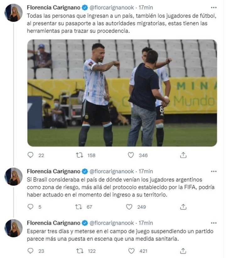 Florencia Carignano habló sobre el escándalo en el partido Brasil-Argentina por las Eliminatorias.