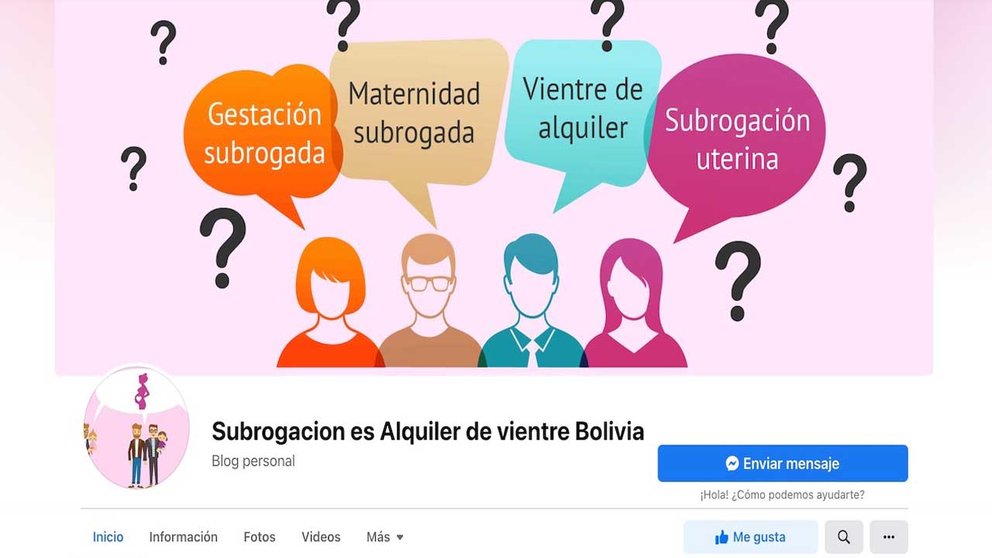 Captura del blog habilitado en Facebook para el alquiler de vientre en Bolivia. CAPTURA