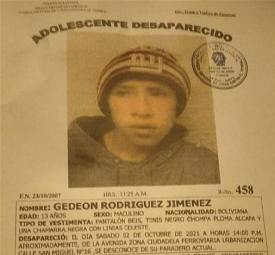 El adolescente desaparecido Gedeón Rodríguez