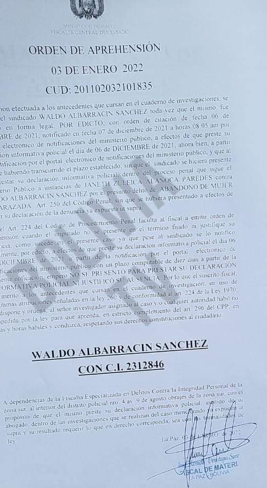 Fiscalía emite orden de aprehensión contra Waldo Albarracín por «abandono de mujer embarazada» – eju.tv