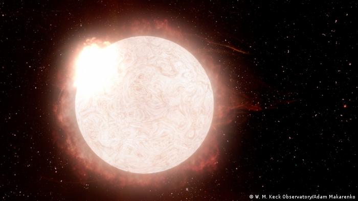 Representación artística de una estrella supergigante roja en transición hacia una supernova.