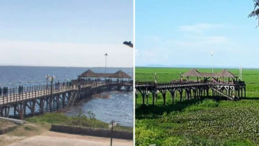 Imagen del antes y después del estado de la laguna Cáceres